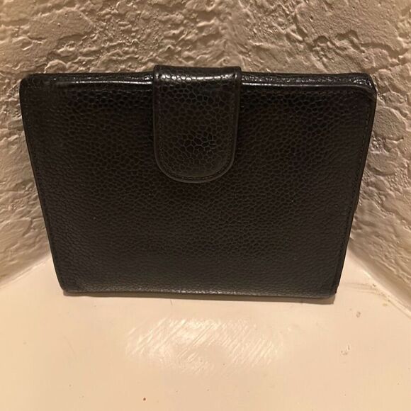 Chanel Caviar Leather Bifold Wallet With Coin Pouch Black Classic CC Big Logo - Picture 2 of 13